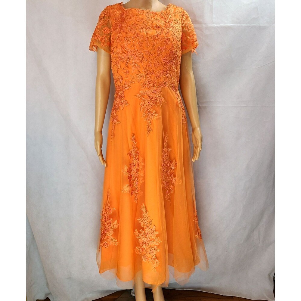 Mother of the Bride/Formal (10) Orange Embroidered Short Sleeve Maxi Dress